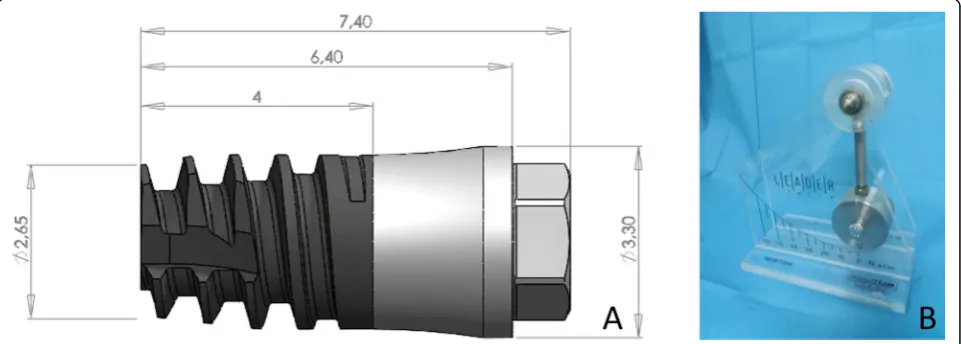 Fig. 1 a Customized solid titanium screw-shaped devices used. b Newton-meter to measure the torque