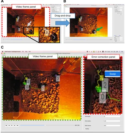 Fig. 2. Error correction in Tracking and TrackingCorrector. (A) Tracking user interface