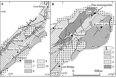 Figure 2. Geological map of the Lower and Upper Lom series. 