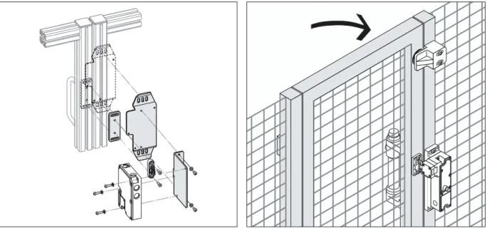 Fig. 8: Mounting kits simplify the fitting of solenoid interlocks Fig. 9: Simple but effective mounting of the AZM 190 due to  its special housing design