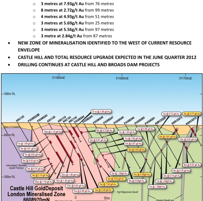 Figure 1: Cross section - Castle Hill Project (PXG prefix holes denote recent drilling) 