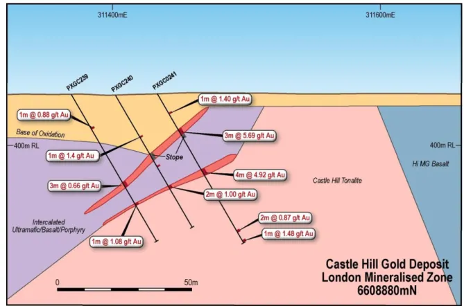 Figure 3. Cross section – new mineralised zone immediately west of Castle Hill 