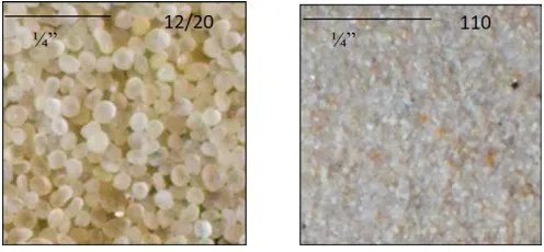 Fig. 1. Two differently textured sand types considered for characteriza-tion: no. 12/20 (left), and no