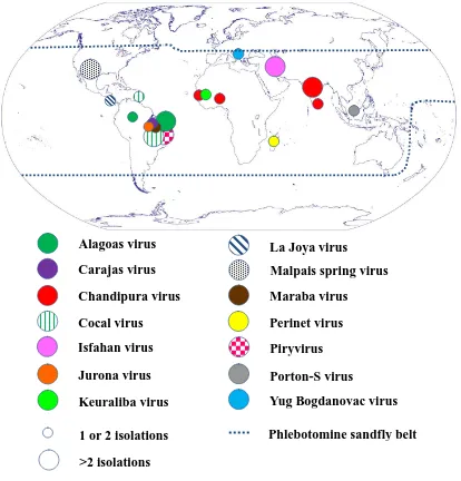 Figure 1.3| Geographical distribution of vesiculoviruses The approximate locations of virus isolations are shown