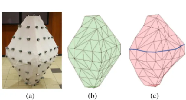 Fig. 3 Experimental setup and result. (a) Indoor 3D surface network testbed. (b) Input triangula- triangula-tion