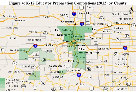 Figure 4: K-12 Educator Preparation Completions (2012) by County 