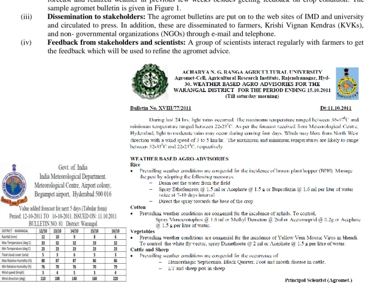 Figure 1.  A sample of  weather forecast and agromet bulletin. 