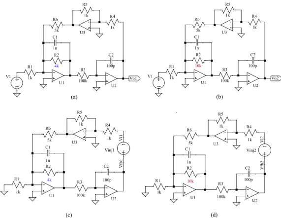 Figure  14(a)  represents  the  SPICE  simulation  results  of  the  magnitude  and  phase  of  the  Tow  Thomas circuit on the frequency domain