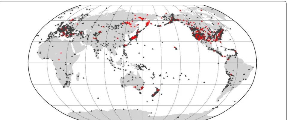 Fig. 6 The annual number of seismic station arrival times: original and those added to the ISC Bulletin (dark grey) during the first part of the Rebuild project (1964–1979); the total number of stations in the rebuilt bulletin is added for reference