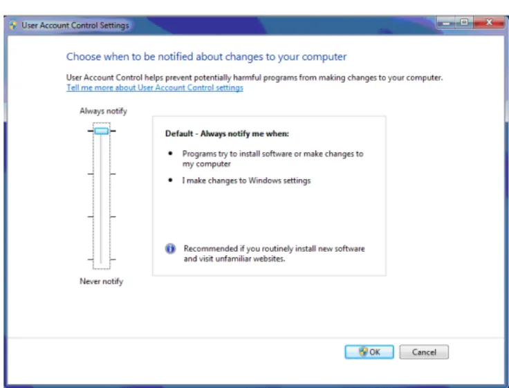 Figure C-2 User Account Control setting for standard users