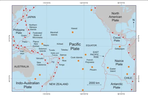 Fig. 1 The study region showing the locations of the island countries and groups listed in Table 1