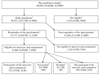 Fig. 1 Flow chart of the studypopulation according to type ofparticipation, M and F denotesmales and females