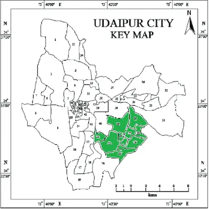 Figure 1: Map of Udaipur with the collection area in green 