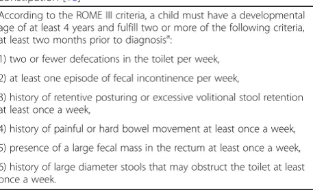 Table 1 Description of the Rome III criteria for functionalconstipation [16]