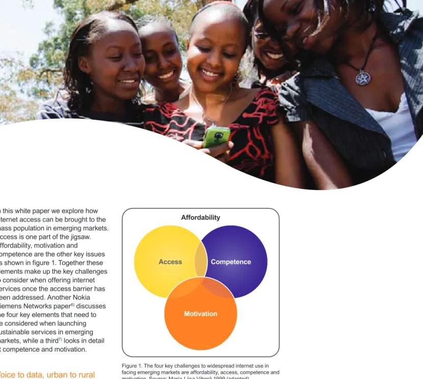 Figure 1. The four key challenges to widespread internet use in  facing emerging markets are affordability, access, competence and  motivation
