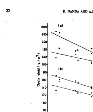 Fig. 1. Grain yield of chickpea crops sown under 4 irrigation (open circles and triangles