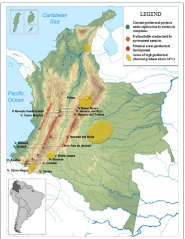 Fig. 5 Areas with geothermal potential in Colombia (Reproduced with permission from Mejía and Rayo 2014)