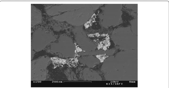 Fig. 14 Growth of barite crystals in some of the pore spaces, sample 7.2 (PV07; 60 °C/20 bar)