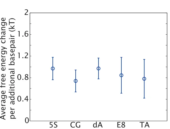 Figure 2.4: Sequence-dependent twist stiﬀness. In our data, diﬀerences in torsional stiﬀness between se-quences would manifest as diﬀerent amplitudes in the loop-length-dependent oscillations—that is, largerdiﬀerences between peaks and troughs, or equivale