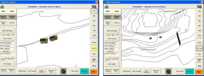 Figure 3. 3D contour map showing two trucks being monitored by the proximity warning system