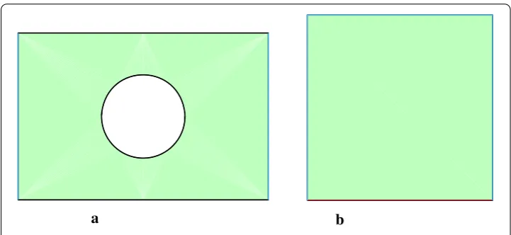 Fig. 5 Geometries in the two model problems. Boundaries with non-homogeneous Neumann conditionsare indicated in blue and Dirichlet boundaries are indicated in red
