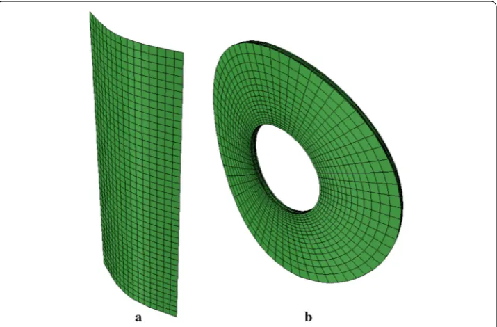 Fig. 5 Cylindrical global and local initial models: a global model with shell elements and b local model withhexahedral elements