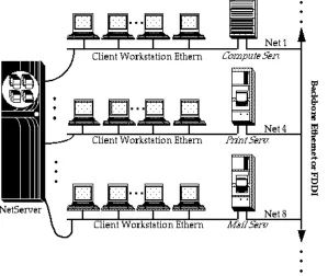 Figure 1 shows a typical large NFS network. From 40 to 200 client workstations are being served from a single NFS server