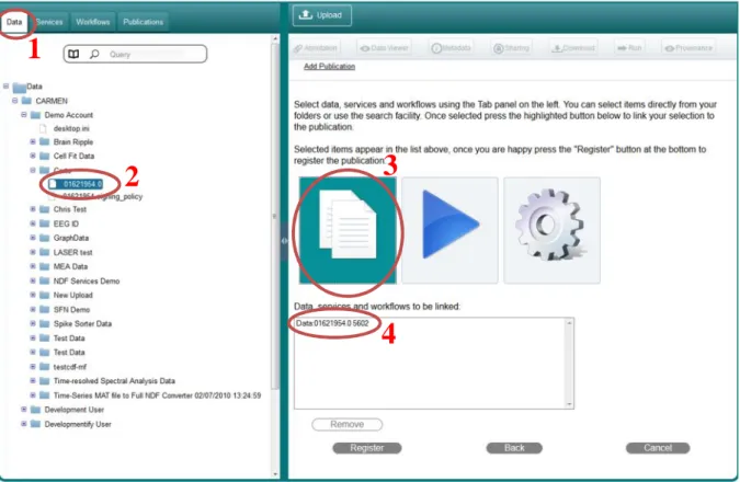 Figure 6 The CARMEN VL allows users to associate data, services and workflows with a publication