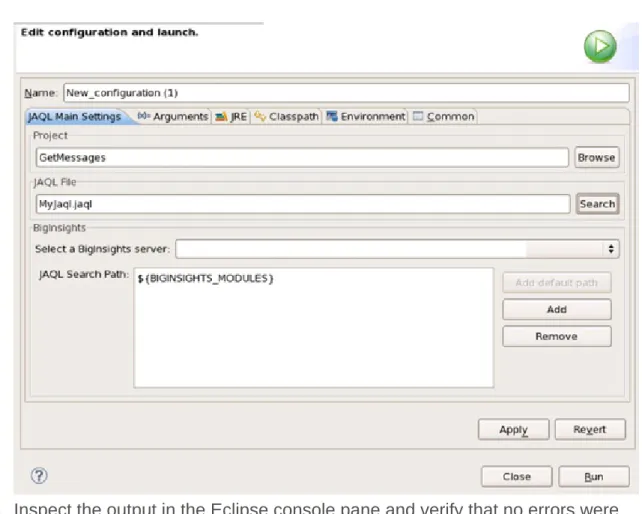 Figure 8. Configuring and running your Jaql application