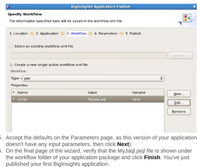 Figure 11. Specifying workflow parameters for your application