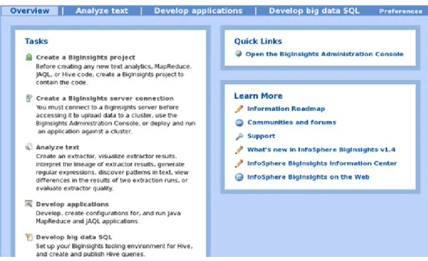 Figure 3. Overview tab of the InfoSphere BigInsights Task Launcher in Eclipse
