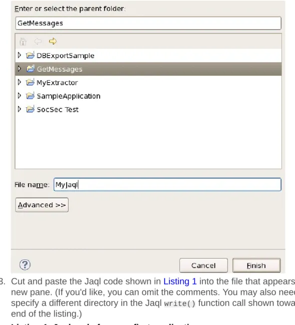 Figure 6. Creating a Jaql file using the BigInsights wizard