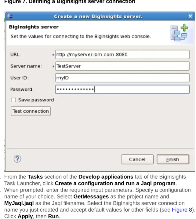 Figure 7. Defining a BigInsights server connection