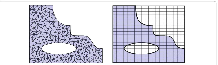 Fig. 3 FE discretisation. Geometry-conforming (left) and immersed (right)