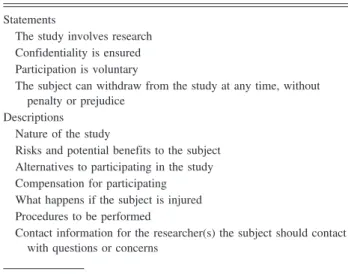 Table 1. Elements of an Informed Consent Form*