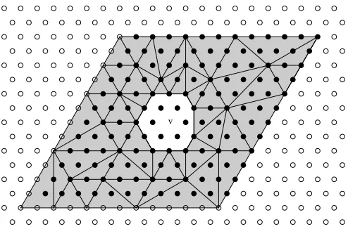 Figure 2. Example of a triangulationΩthe boundary of the atomistic region need not be aligned with T ch of the continuum regionc (shaded area), with nodes on ∂Ωc are such that the mesh can beextended periodically to a regular triangulation of Ω#c 