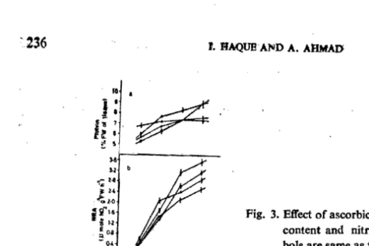 Fig. 3. Effect of ascorbic acid or leaf IProtein, nitrate content and nitrate reductase activity