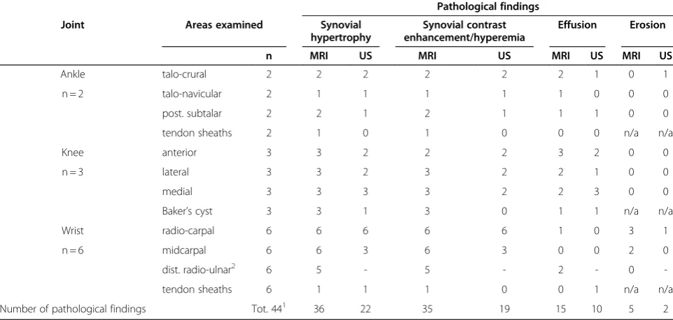 Table 2 Pathological findings detected by MRI and US in 11 clinically affected joints