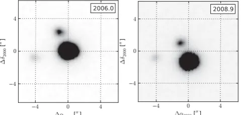 Figure 14. The ﬁrst epoch J band image of the ups Gem ghost source,which has a different position at each epoch giving a false high propermotion