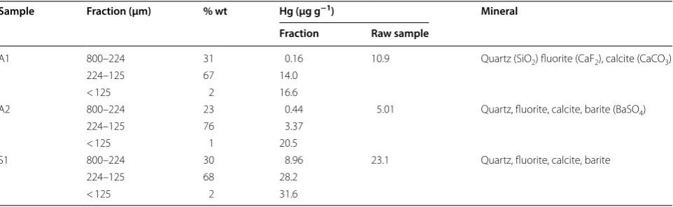Table 1 Mercury concentrations and mineral compositions of the raw samples and fractions