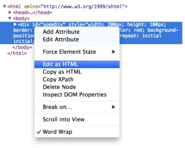 Figure 1.5 Rather than adding or modifying individual styles and attributes, you have the ability to rewrite  the HTML code as you would in a text editor