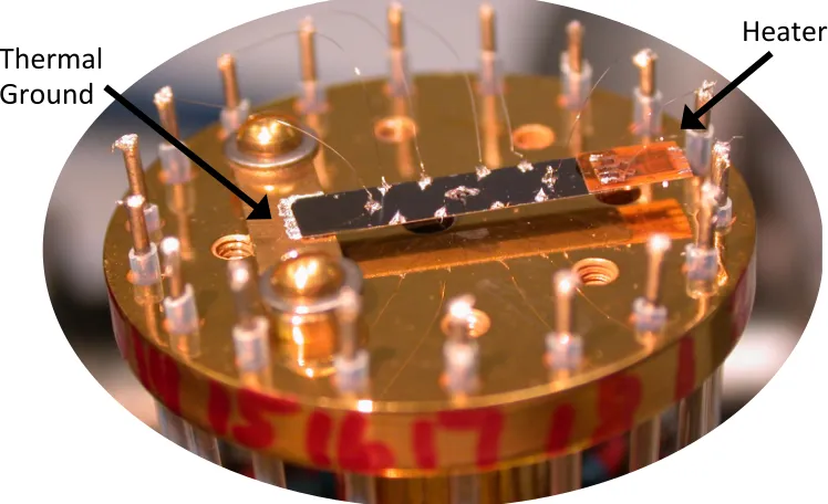 Figure 1.7: 2DES diving board A installed into a special sample stage. The gold-plated silver disc is about one inch in diameter.