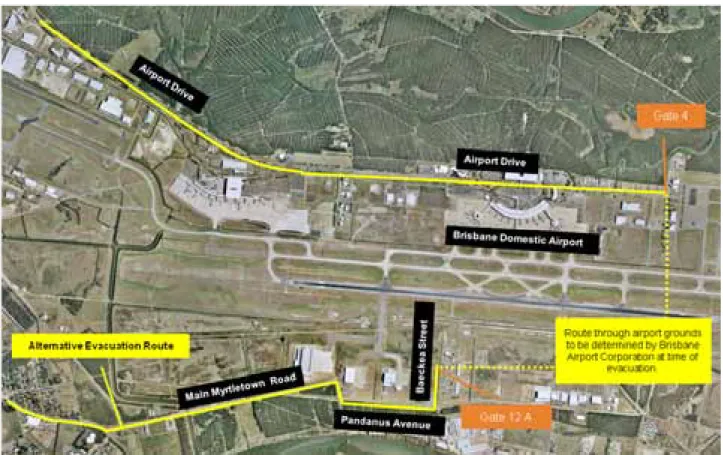 Figure 5: nominated entry and exit points for an evacuation through Airport grounds