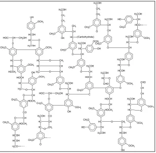 Figure 2. Representation of hemicellulose structure with a lignin linkage [11]. 