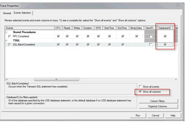 Figure 5.  A simple Profiler Trace to capture all query metrics  along with the database they’re running in