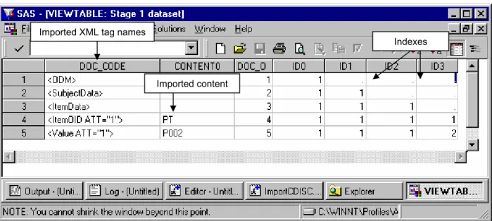 Figure 8. XML-image SAS dataset with index variables. 