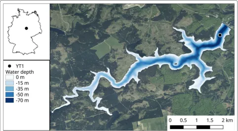 Fig. 1 Map of Germany (top left). The black point indicates the location of the Rappbode Reservoir within Germany
