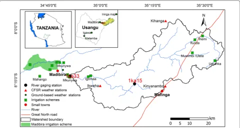 Fig. 2 DEM of Ndembera river catchment. The watershed was delineated using the 1ka33 gaging station as the most downstream outlet