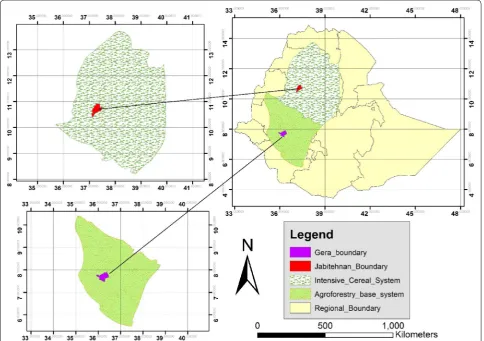 Fig. 2 Location map of the study sites showing the major land use types and study districts