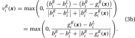 Figure 1 Six positional relations between the interval performance index gi(x, U) and given interval constant B